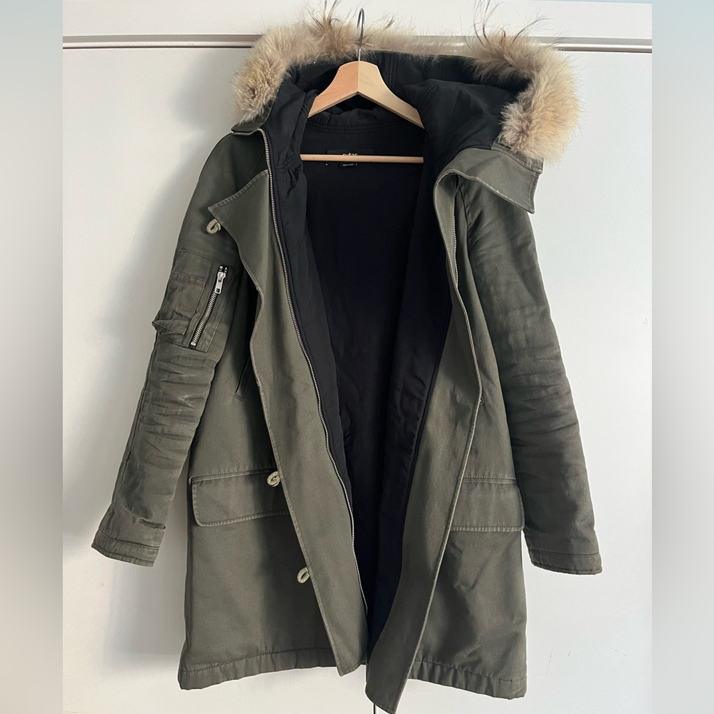 Cut 25 by Yigal Azrouel Small Canvas Parka Coat with Fur Hood - Picture 2 of 7